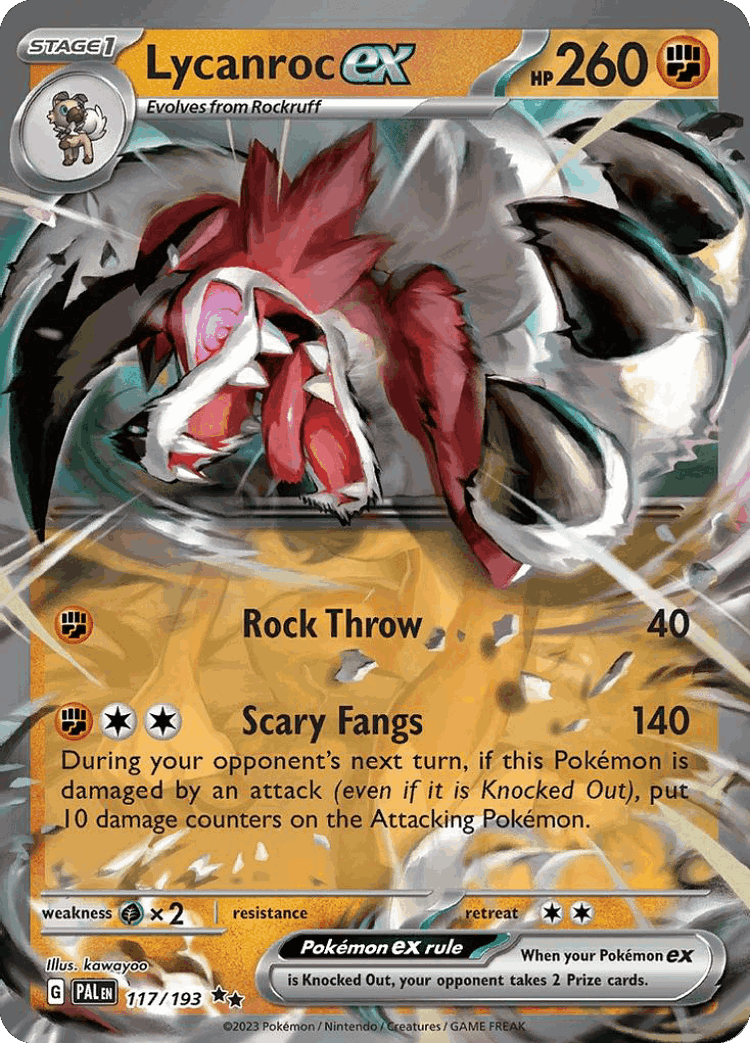 Lycanroc ex #117 from Paldea Evolved - Double Rare - Illustrated by kawayoo