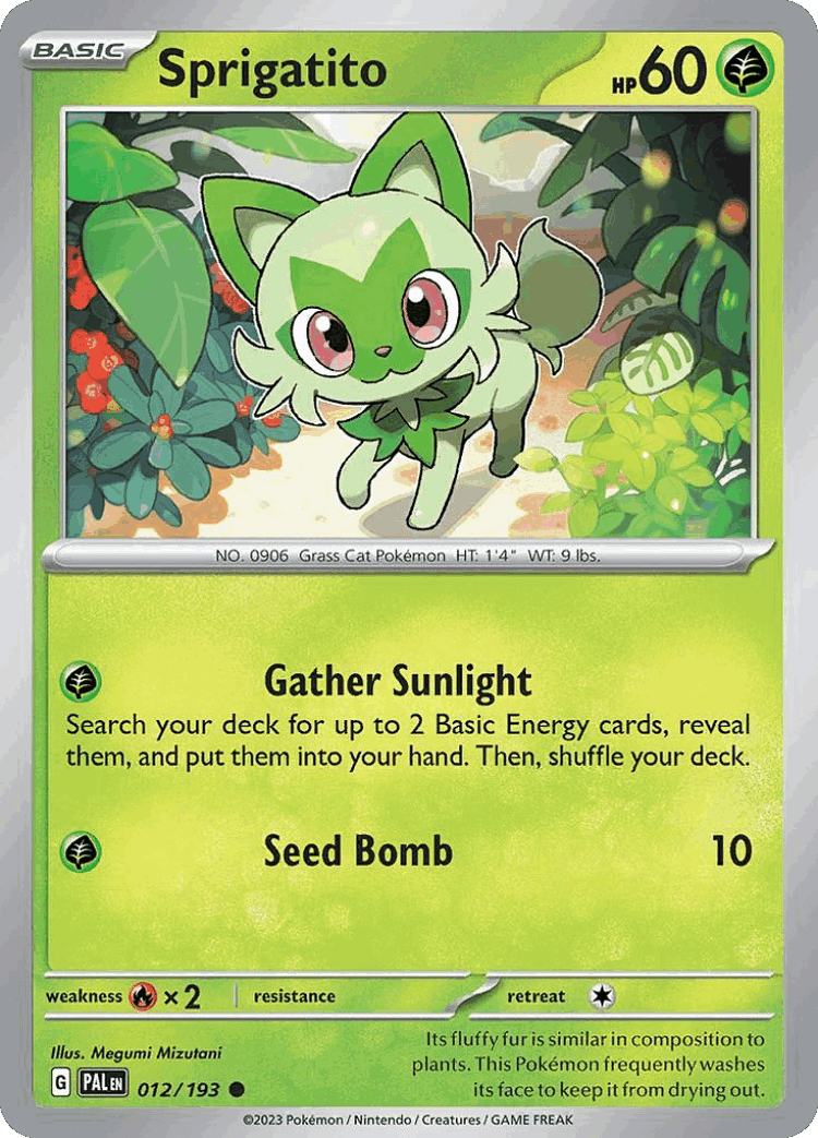 Sprigatito #12 from Paldea Evolved - Common - Illustrated by Megumi Mizutani