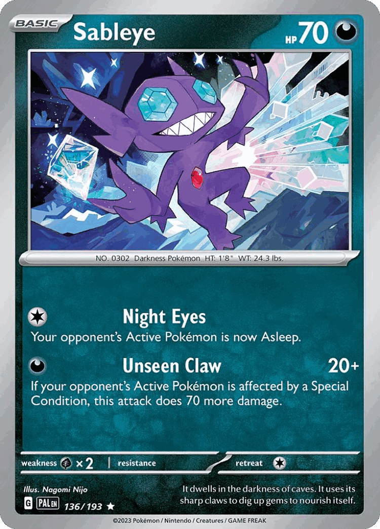 Sableye #136 from Paldea Evolved - Rare - Illustrated by Nagomi Nijo