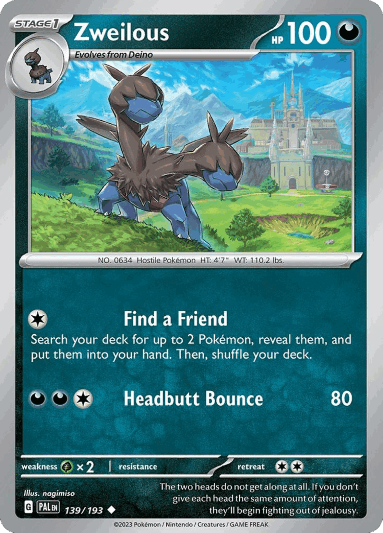 Zweilous #139 from Paldea Evolved - Uncommon - Illustrated by nagimiso