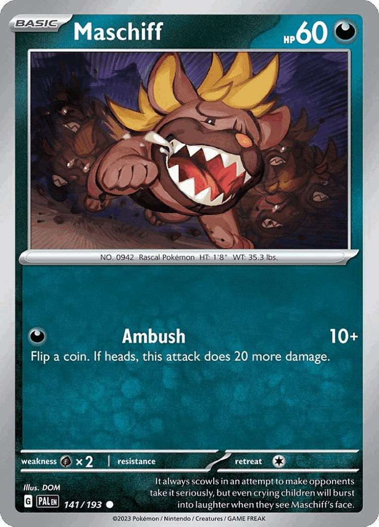 Maschiff #141 from Paldea Evolved - Common - Illustrated by DOM