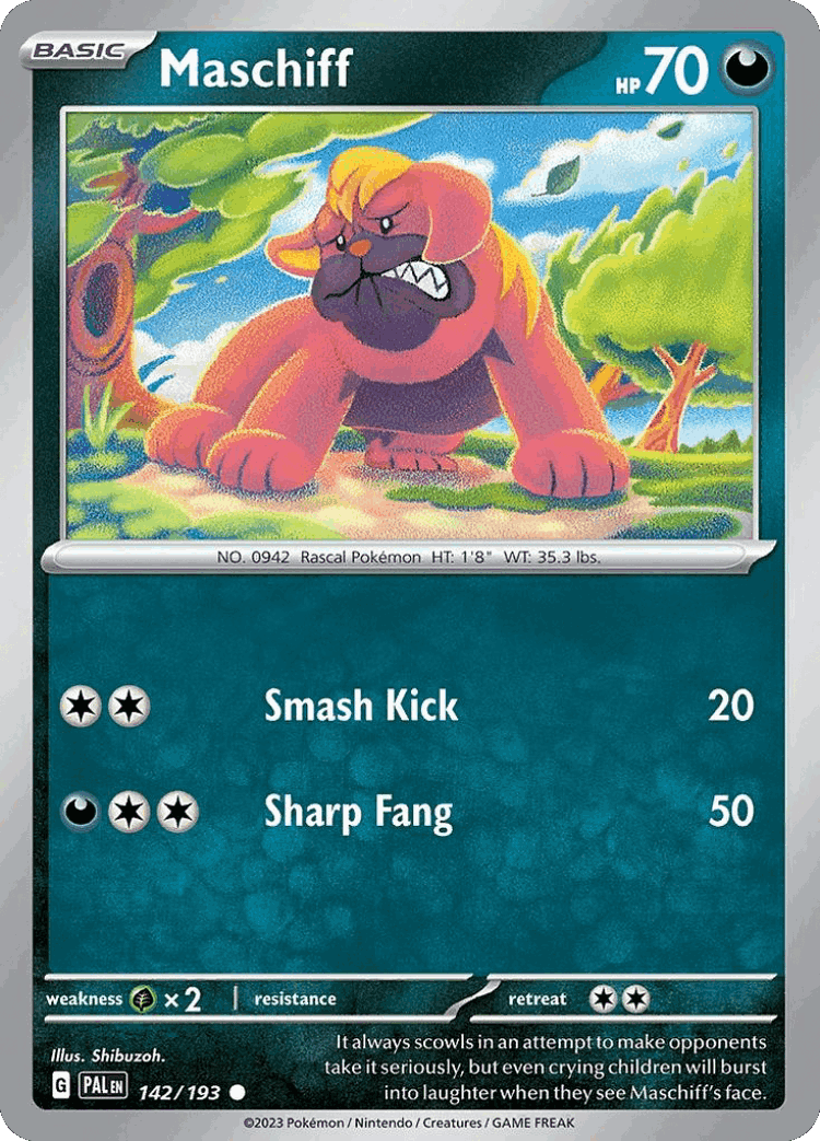 Maschiff #142 from Paldea Evolved - Common - Illustrated by Shibuzoh.