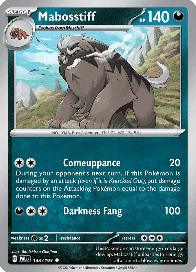Mabosstiff #143 from Paldea Evolved - Uncommon - Illustrated by Souichirou Gunjima