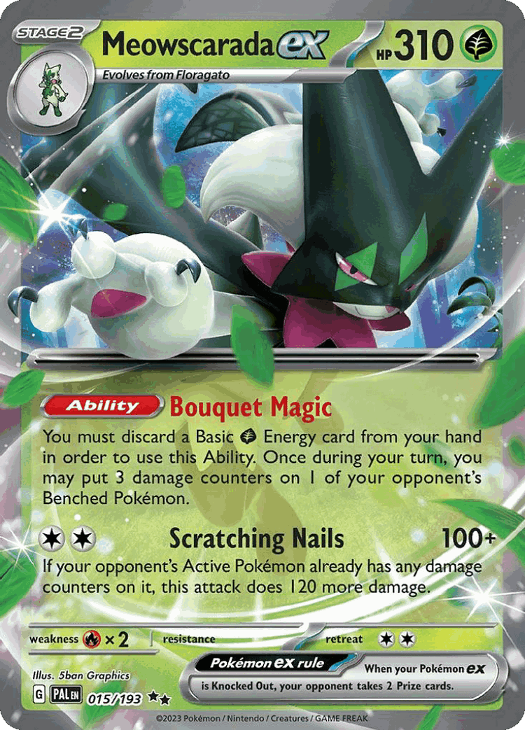 Meowscarada ex #15 from Paldea Evolved - Double Rare - Illustrated by 5ban Graphics
