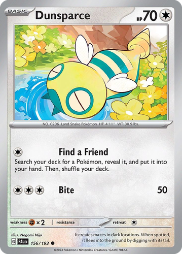 Dunsparce #156 from Paldea Evolved - Common - Illustrated by Nagomi Nijo