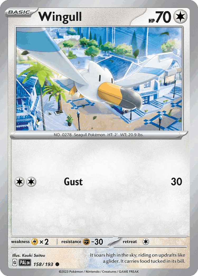 Wingull #158 from Paldea Evolved - Common - Illustrated by Kouki Saitou