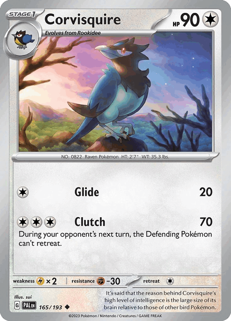 Corvisquire #165 from Paldea Evolved - Uncommon - Illustrated by sui
