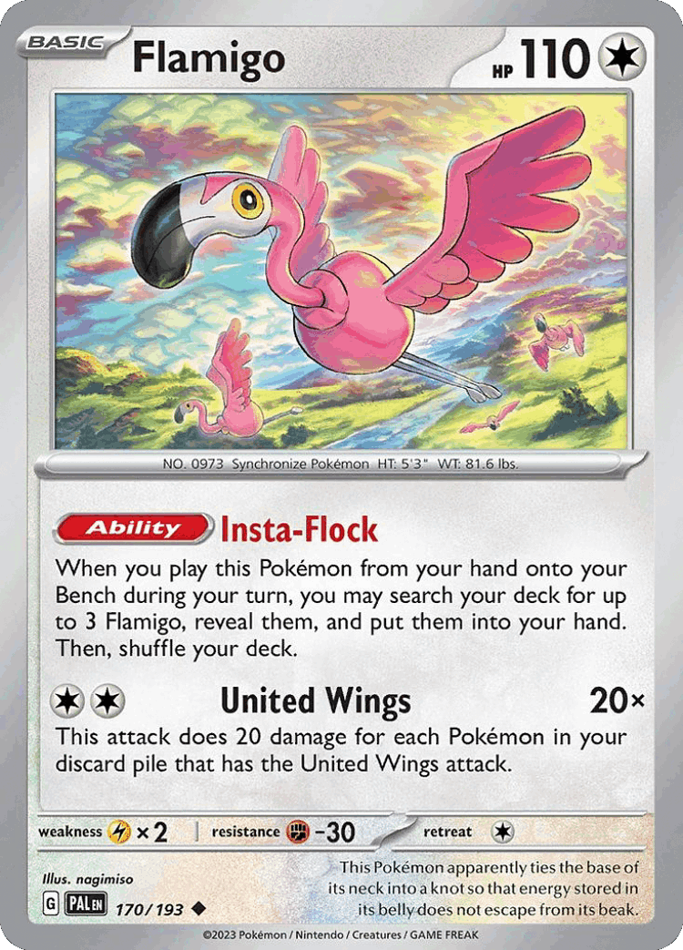 Flamigo #170 from Paldea Evolved - Uncommon - Illustrated by nagimiso