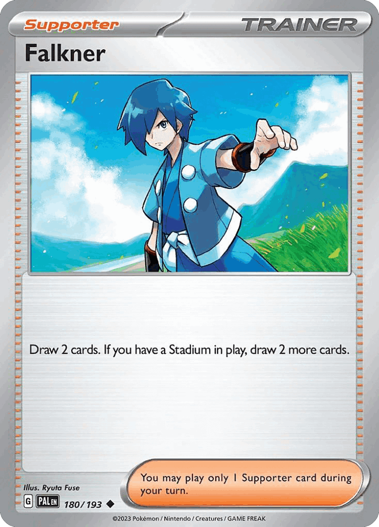 Falkner #180 from Paldea Evolved - Uncommon - Illustrated by Ryuta Fuse