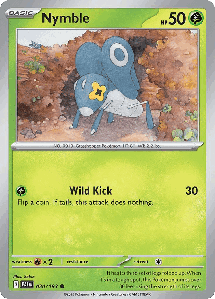 Nymble #20 from Paldea Evolved - Common - Illustrated by Sekio