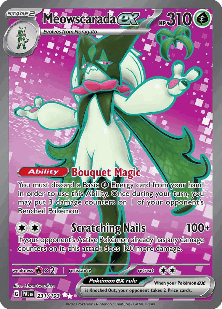 Meowscarada ex #231 from Paldea Evolved - Ultra Rare - Illustrated by 5ban Graphics