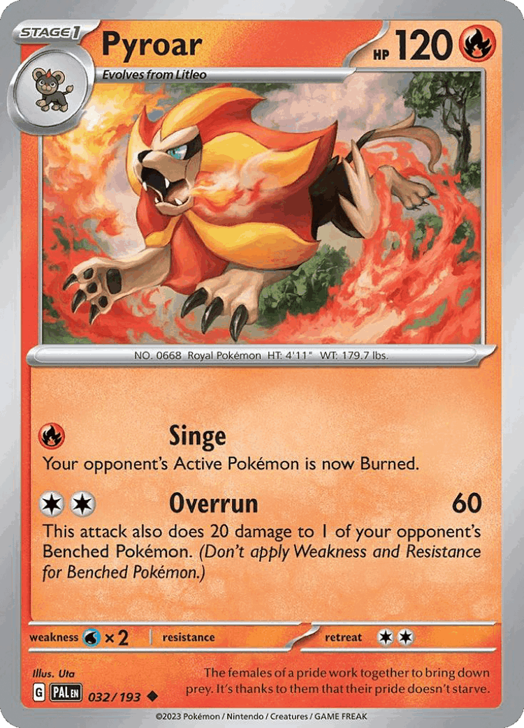 Pyroar #32 from Paldea Evolved - Uncommon - Illustrated by Uta