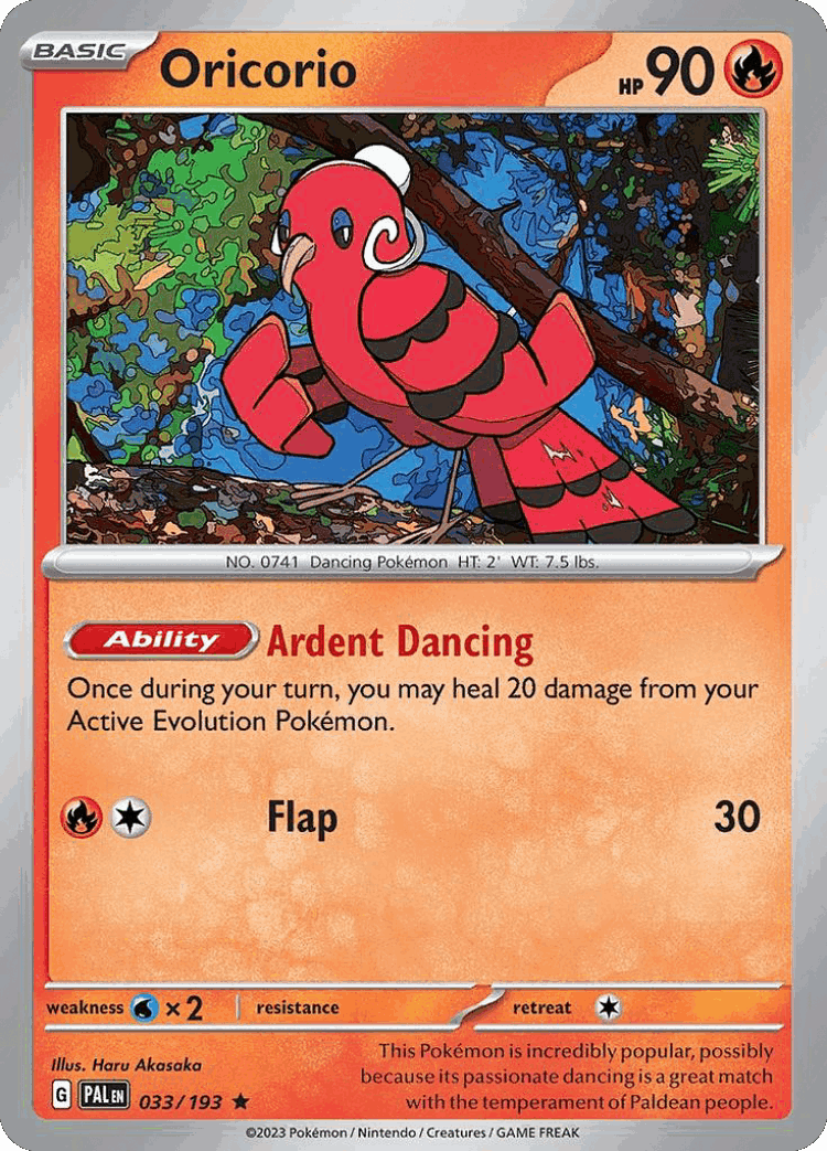 Oricorio #33 from Paldea Evolved - Rare - Illustrated by Haru Akasaka