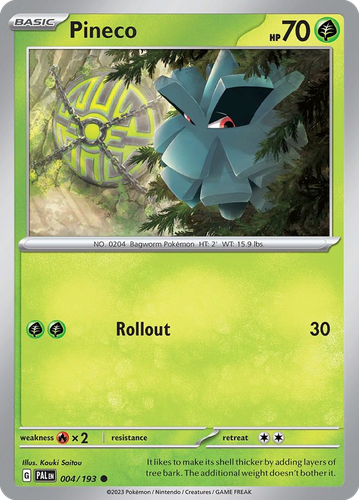 Pineco #4 from Paldea Evolved - Common - Illustrated by Kouki Saitou