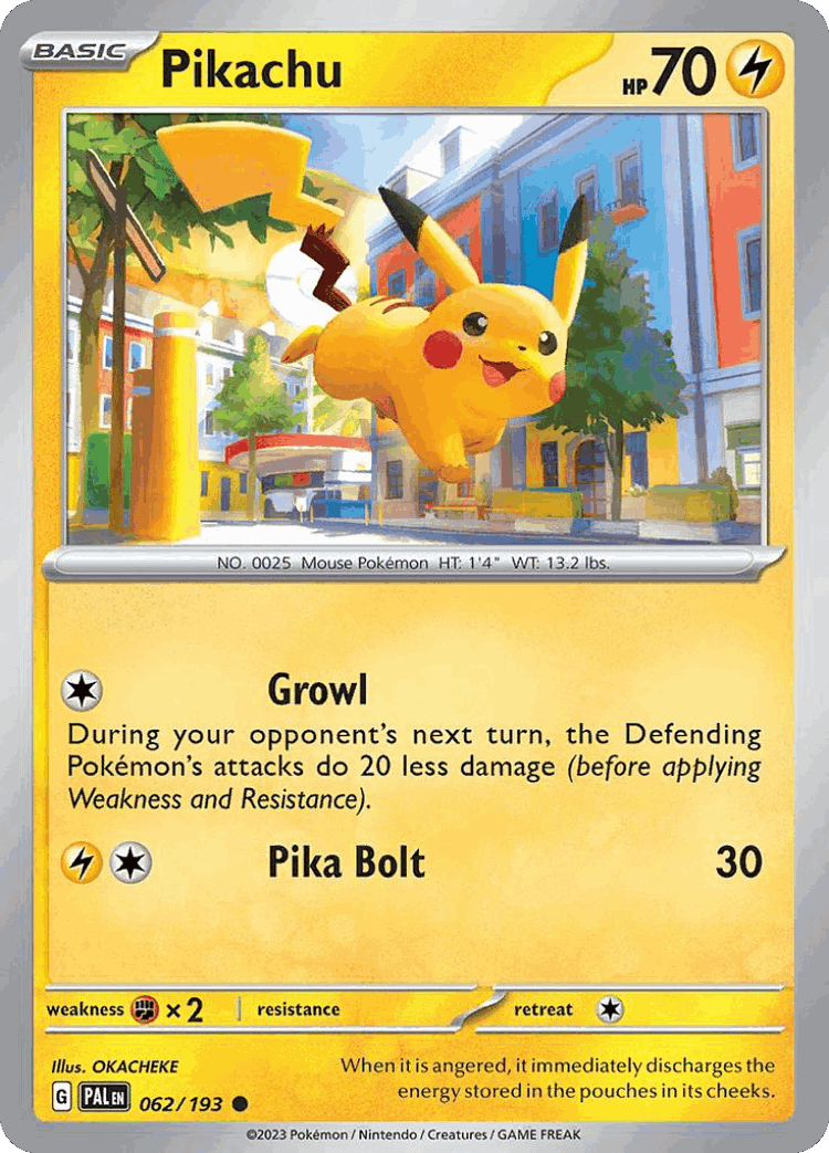 Pikachu #62 from Paldea Evolved - Common - Illustrated by OKACHEKE