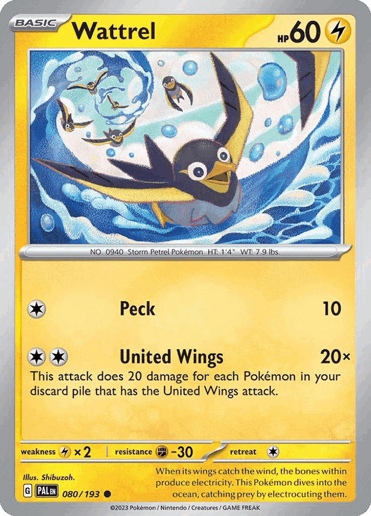 Wattrel #80 from Paldea Evolved - Common - Illustrated by Shibuzoh.