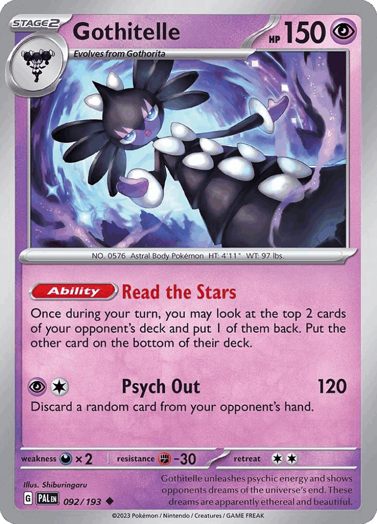 Gothitelle #92 from Paldea Evolved - Uncommon - Illustrated by Shiburingaru