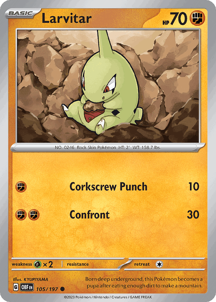 Larvitar #105 from Obsidian Flames - Common - Illustrated by KYUPIYAMA