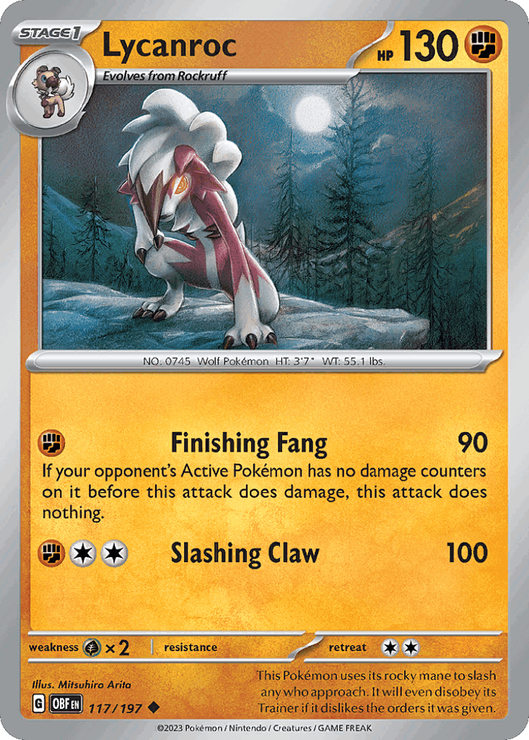 Lycanroc #117 from Obsidian Flames - Uncommon - Illustrated by Mitsuhiro Arita