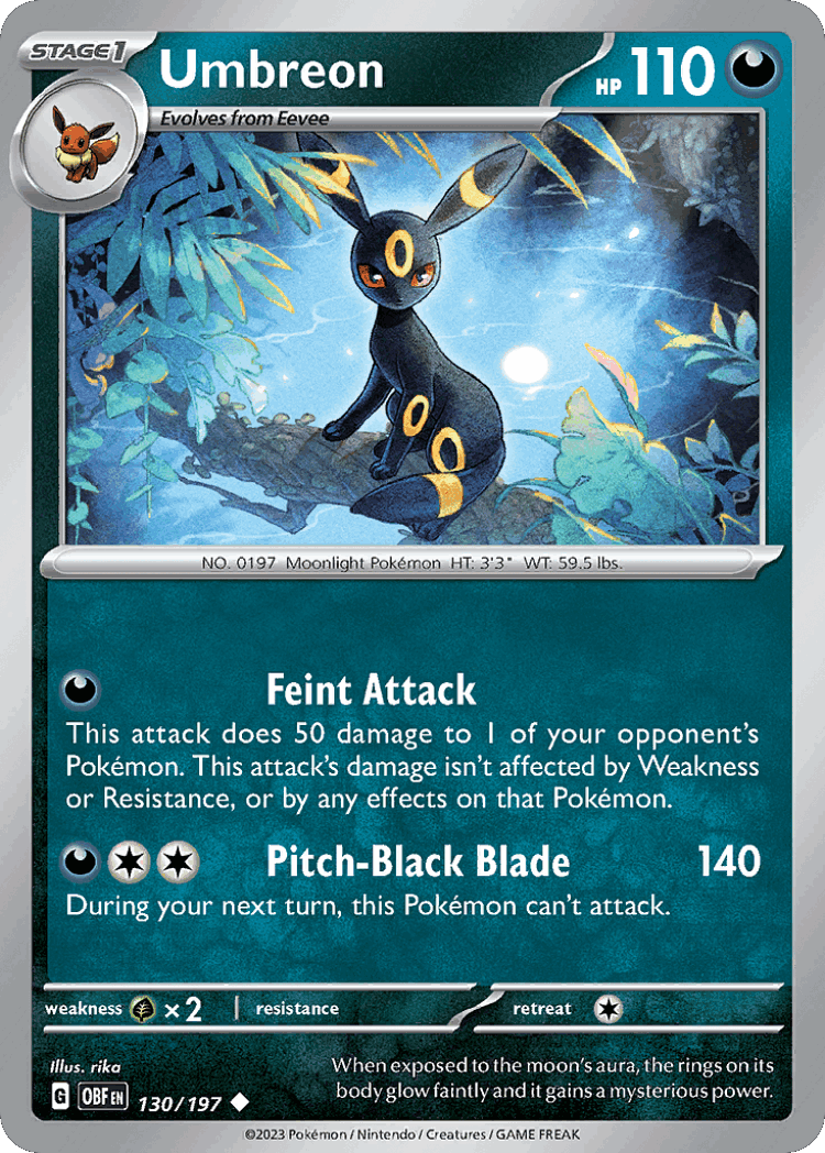 Umbreon #130 from Obsidian Flames - Uncommon - Illustrated by rika