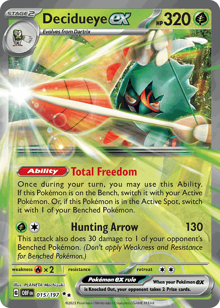 Decidueye ex #15 from Obsidian Flames - Double Rare - Illustrated by PLANETA Mochizuki