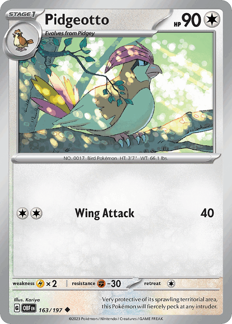 Pidgeotto #163 from Obsidian Flames - Uncommon - Illustrated by Kariya