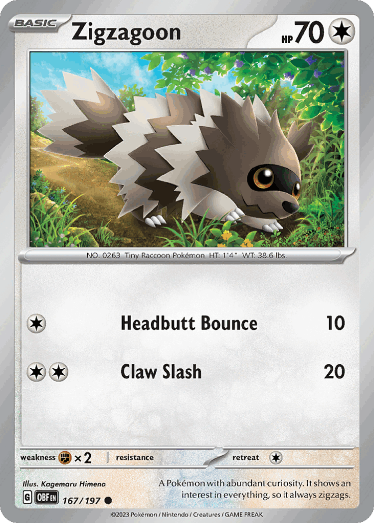 Zigzagoon #167 from Obsidian Flames - Common - Illustrated by Kagemaru Himeno