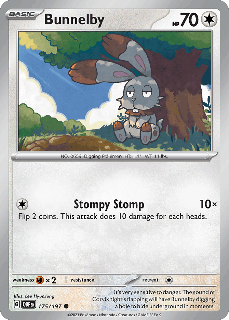 Bunnelby #175 from Obsidian Flames - Common - Illustrated by Lee HyunJung