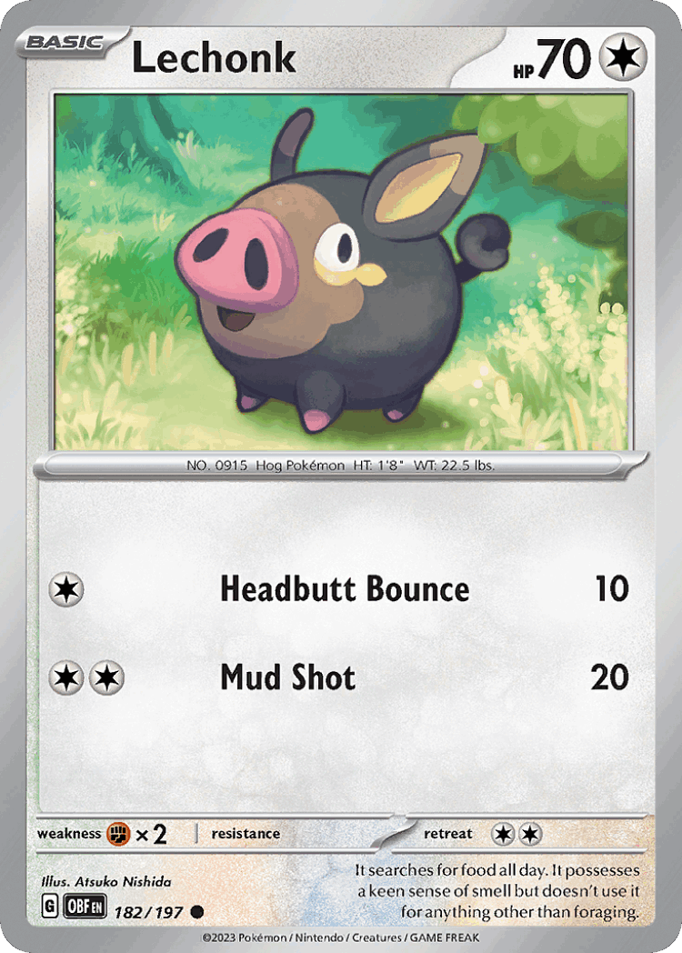 Lechonk #182 from Obsidian Flames - Common - Illustrated by Atsuko Nishida