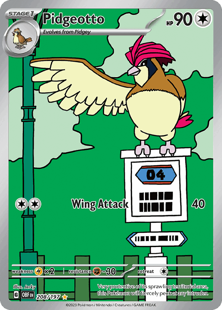 Pidgeotto #208 from Obsidian Flames - Illustration Rare - Illustrated by Jerky