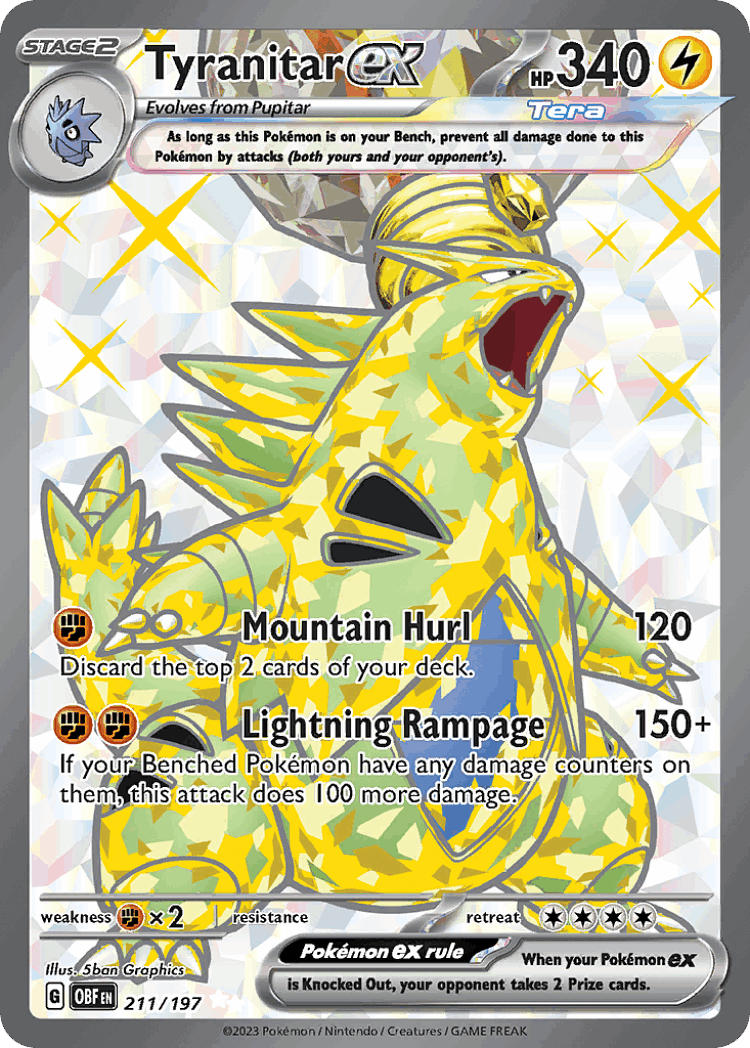 Tyranitar ex #211 from Obsidian Flames - Ultra Rare - Illustrated by 5ban Graphics