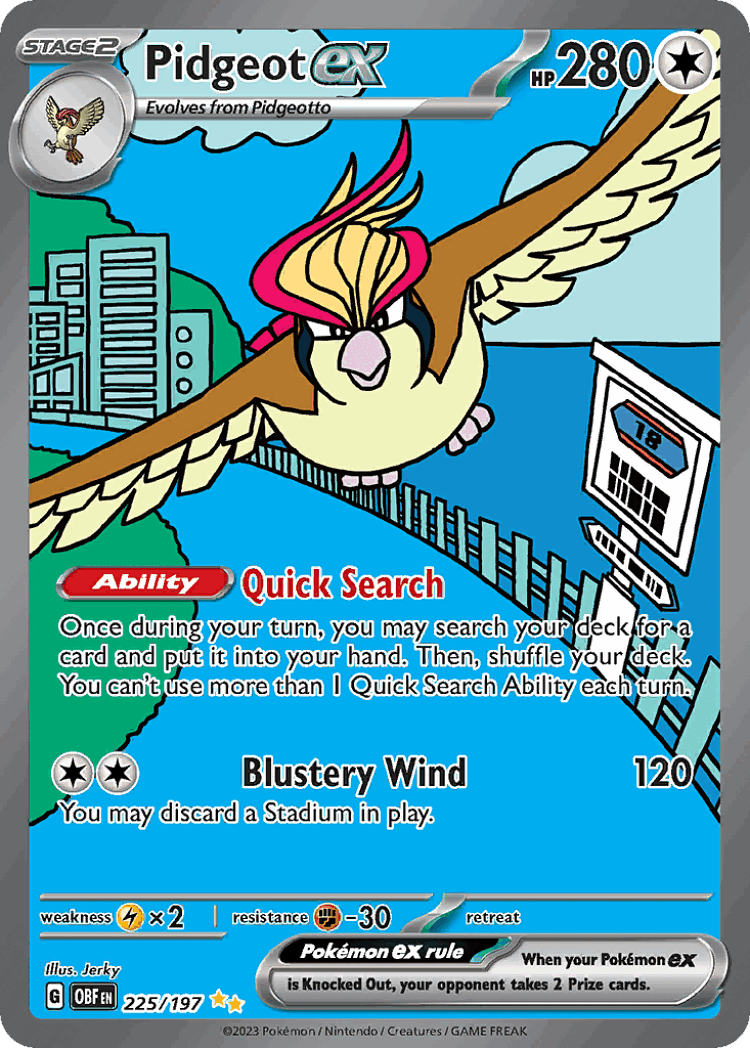 Pidgeot ex #225 from Obsidian Flames - Special Illustration Rare - Illustrated by Jerky
