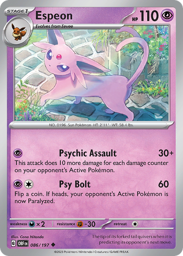 Espeon #86 from Obsidian Flames - Uncommon - Illustrated by Cona Nitanda