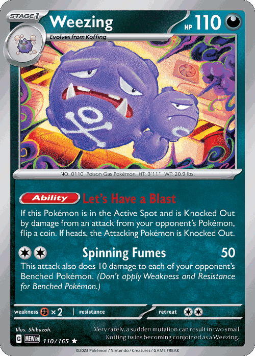 Weezing #110 from 151 - Rare - Illustrated by Shibuzoh.
