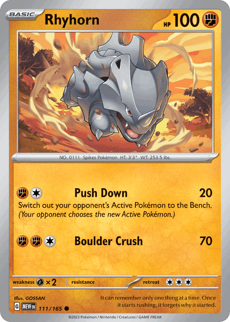 Rhyhorn #111 from 151 - Common - Illustrated by GOSSAN
