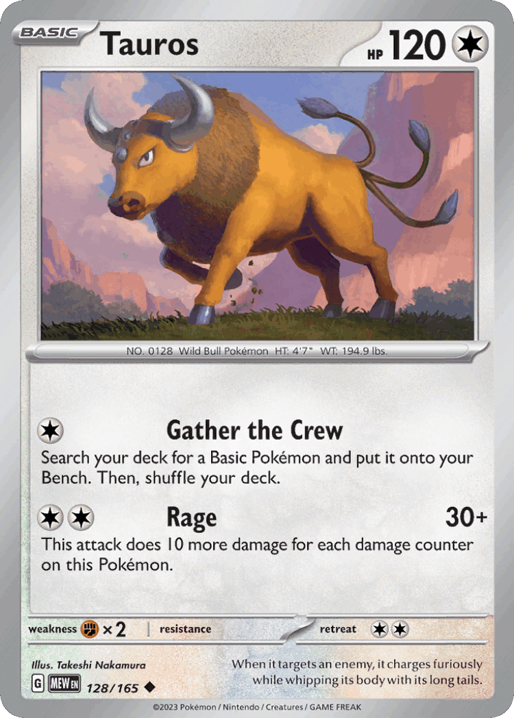 Tauros #128 from 151 - Uncommon - Illustrated by Takeshi Nakamura