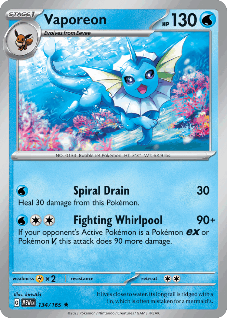 Vaporeon #134 from 151 - Rare - Illustrated by kirisAki