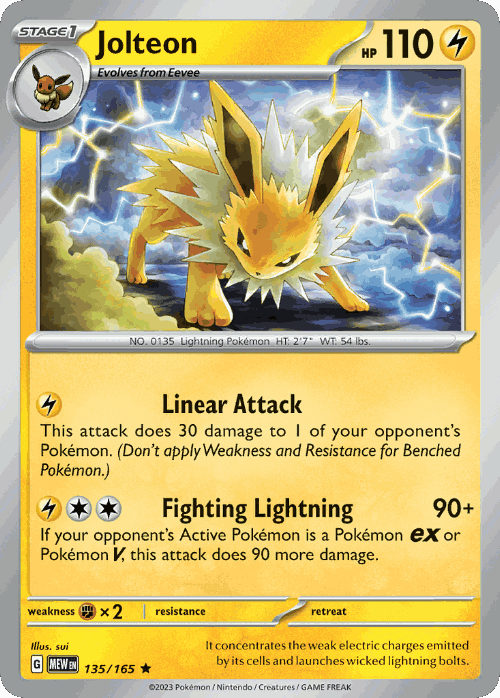 Jolteon #135 from 151 - Rare - Illustrated by sui