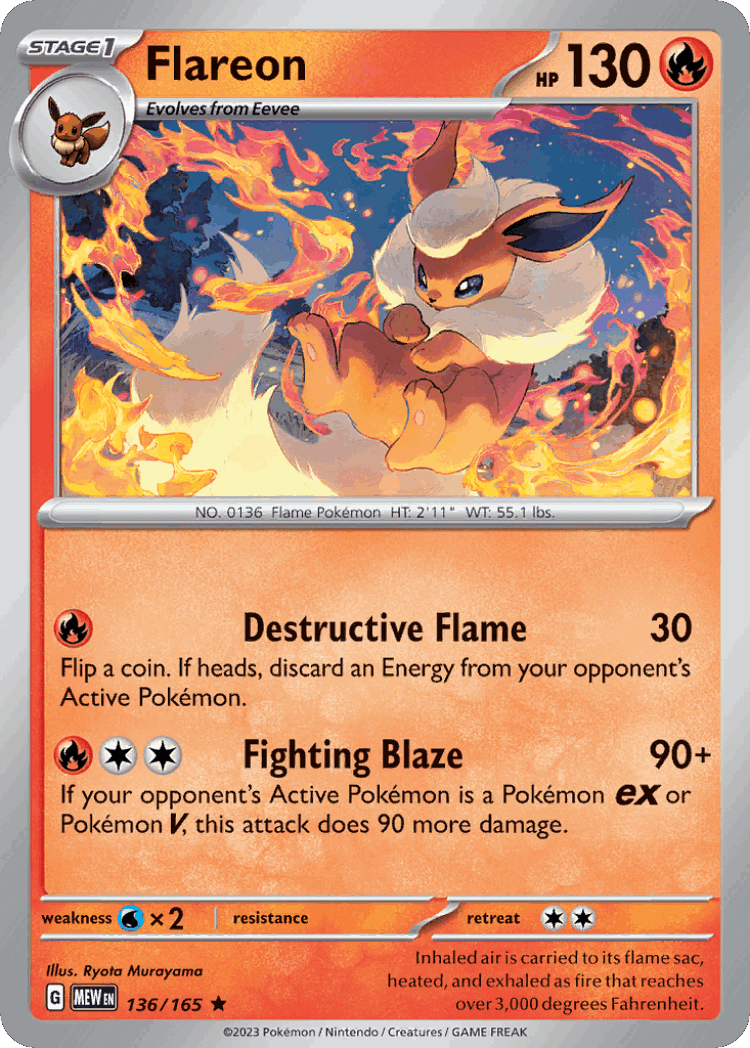 Flareon #136 from 151 - Rare - Illustrated by Ryota Murayama