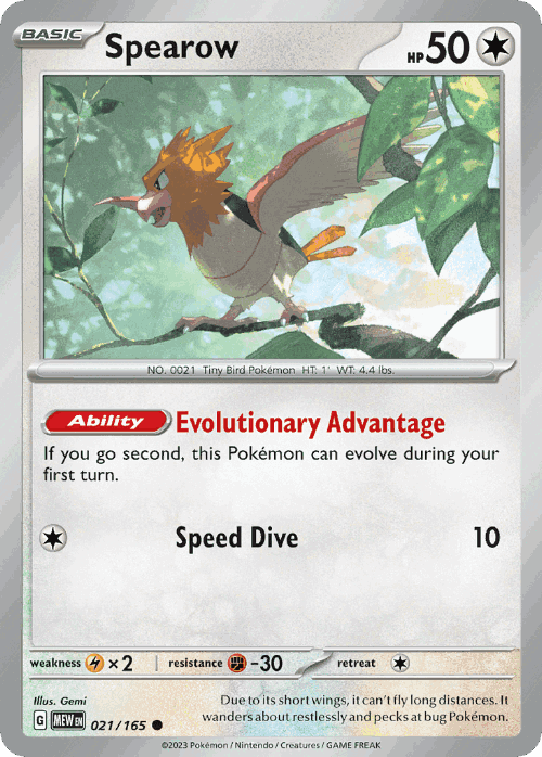 Spearow #21 from 151 - Common - Illustrated by Gemi