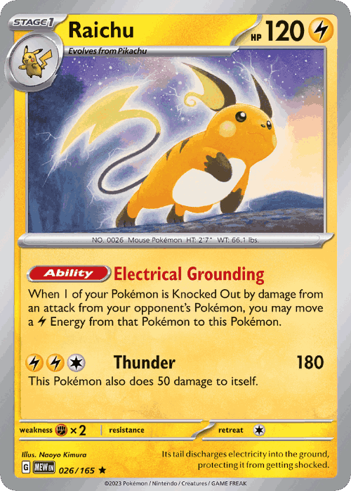Raichu #26 from 151 - Rare - Illustrated by Naoyo Kimura