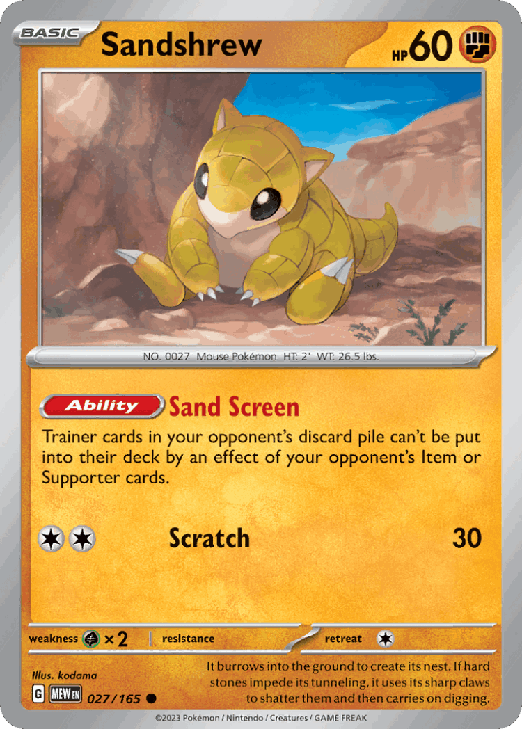 Sandshrew #27 from 151 - Common - Illustrated by kodama