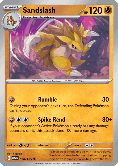 Sandslash #28 from 151 - Uncommon - Illustrated by kodama