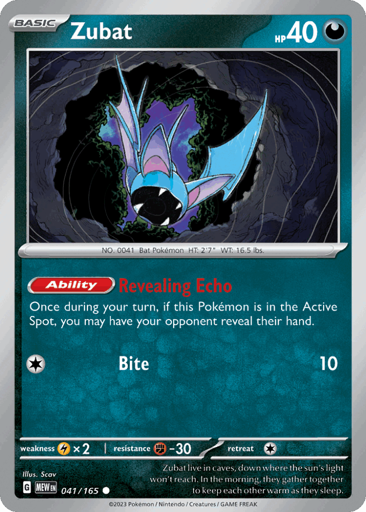 Zubat #41 from 151 - Common - Illustrated by Scav