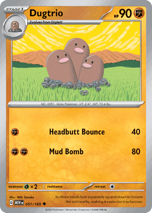 Dugtrio #51 from 151 - Uncommon - Illustrated by Miki Tanaka