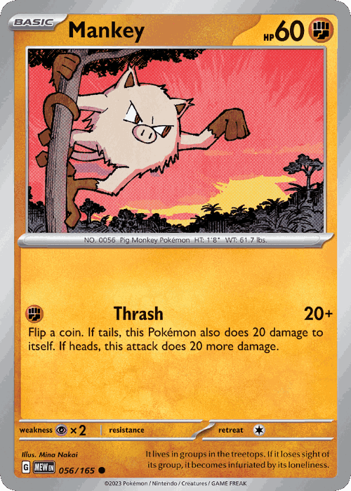 Mankey #56 from 151 - Common - Illustrated by Mina Nakai