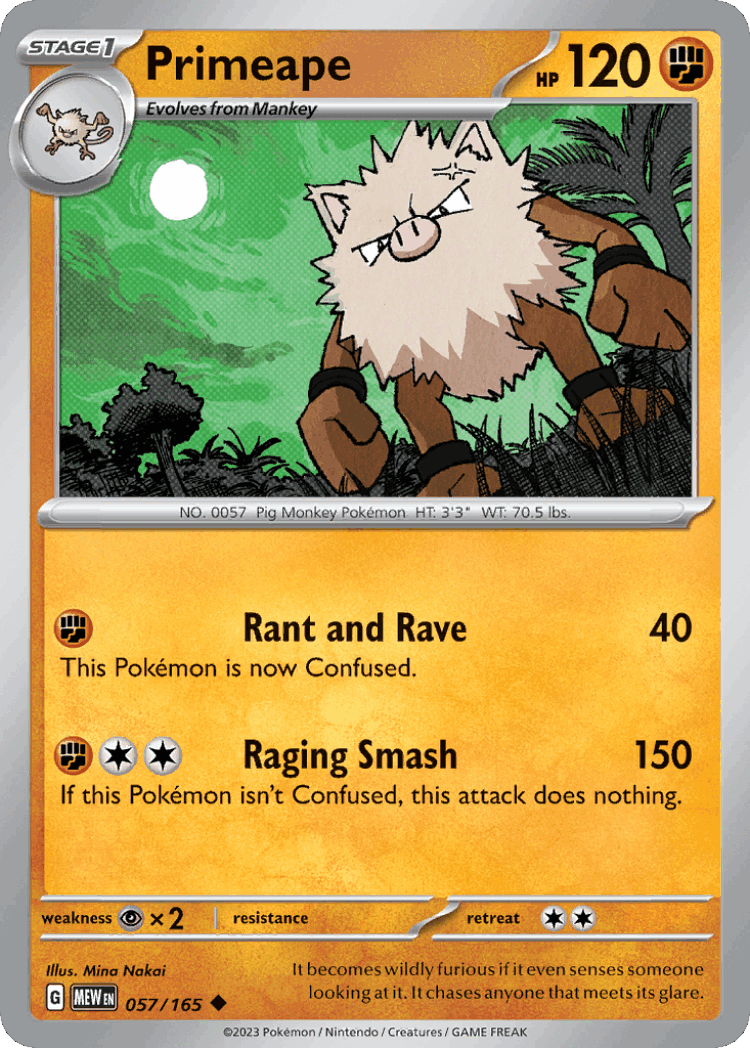 Primeape #57 from 151 - Uncommon - Illustrated by Mina Nakai