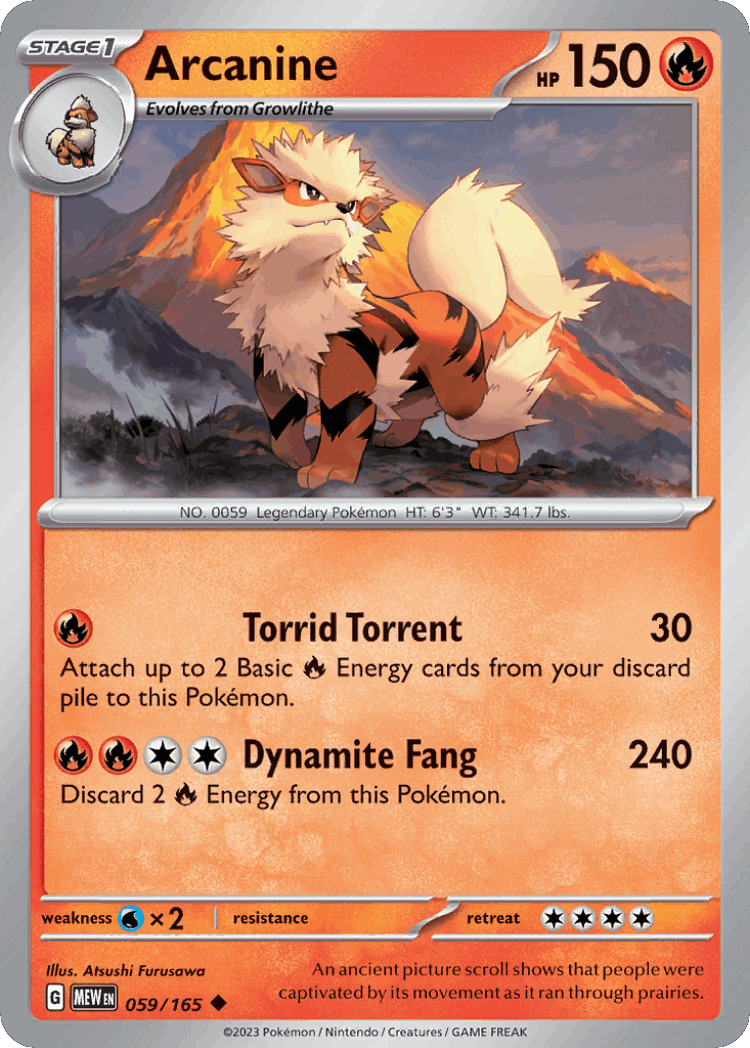 Arcanine #59 from 151 - Uncommon - Illustrated by Atsushi Furusawa