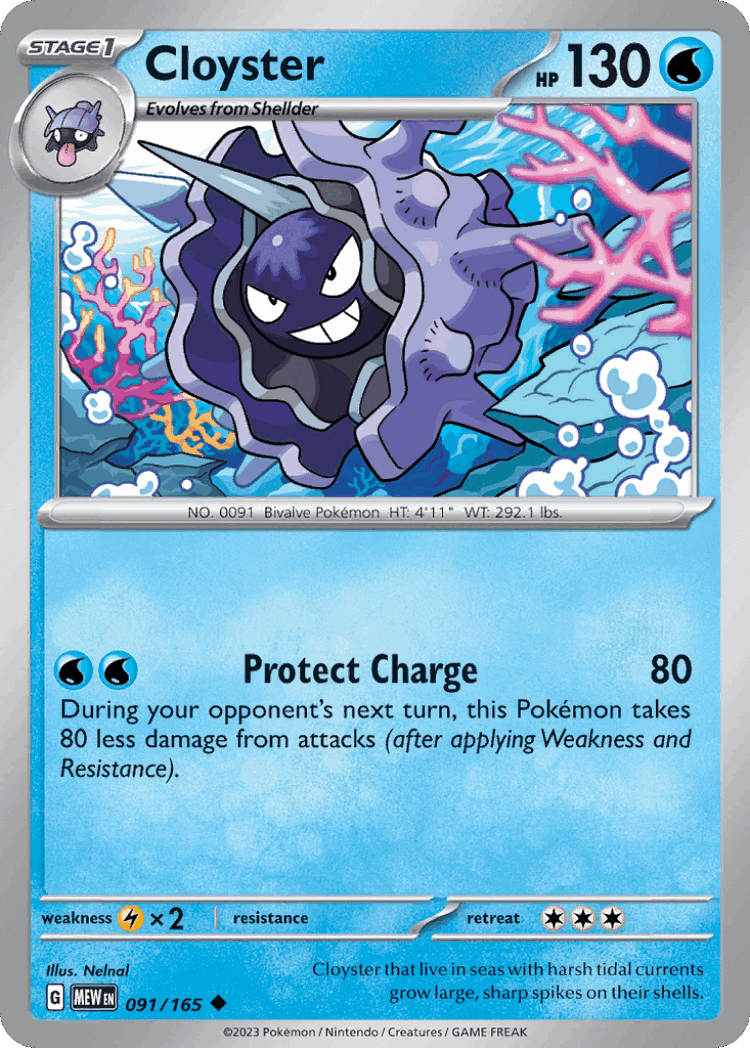 Cloyster #91 from 151 - Uncommon - Illustrated by Nelnal
