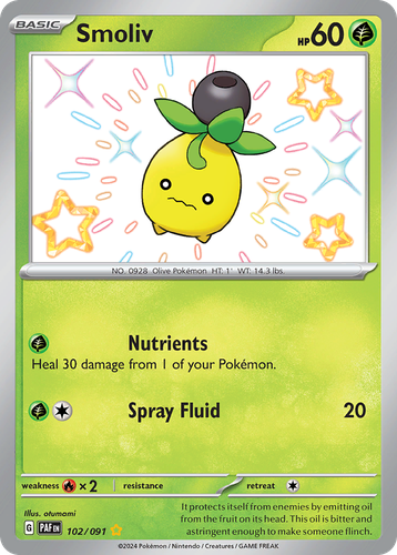 Smoliv #102 from Paldean Fates - Shiny Rare - Illustrated by otumami